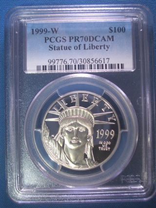 1999 - W $100 Platinum Pcgs Pr70 Dcam Proof Eagle Dollar $4,  500,  Pop Only 116 photo
