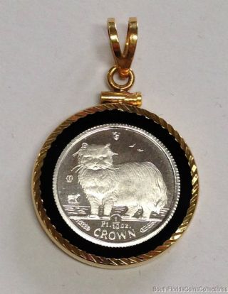 1989 Isle Of Mann 1/10 Ounce Platinum Crown Cat Coin In 14k Gold Bezel Proof photo