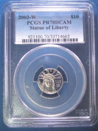 2003 - W Platinum Pcgs Pr70 Dcam Proof Eagle $10 Dollar $550,  Pop Only 196 photo