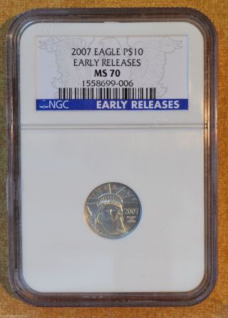 2007 $10 Platinum Eagle - Ngc Ms70 - Early Releases - 1/10oz Fine Platinum photo