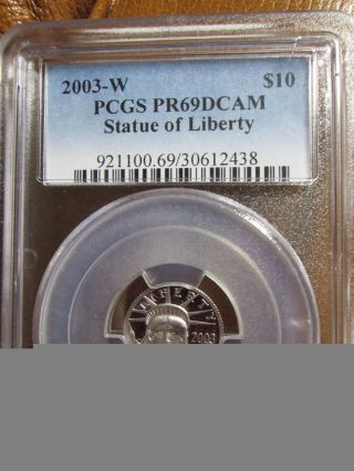 2003 W $10 Dollar Proof Platinum Eagle Statue Of Liberty Pcgs Pr69 Dcam 1/10 Oz photo