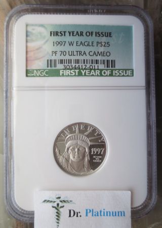 1997 Eagle,  Proof,  Ngc Pf 70,  Us,  25 Dollars,  1/4 Ounce, .  9995 Platinum Coin photo