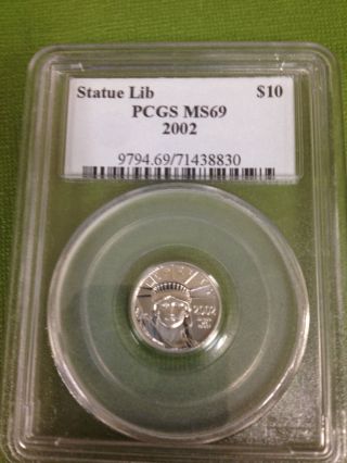 2002 Platinum Eagle $10 Pcgs Ms69 1/10 Oz,  American,  Statue Of Liberty photo