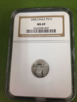 2000 Platinum Eagle $10 Ngc Ms69 1/10 Oz,  American,  Statue Of Liberty photo