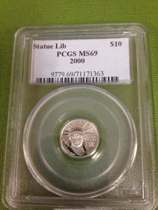 2000 Platinum Eagle $10 Pcgs Ms69 1/10 Oz,  American,  Statue Of Liberty photo