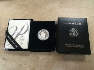 2001 $50 American Platinum Eagle 1/2oz Proof.  9995 W/box & photo