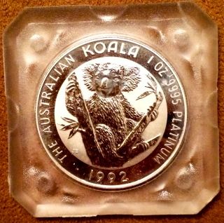 1992 1 Oz Platinum Australian Koala Encapsulated Bullion Coin.  9995 Pure photo