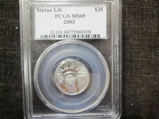 2003 Statue Of Liberty $25.  9995 Platinum 1/4 Ounce Pcgs Ms69 photo