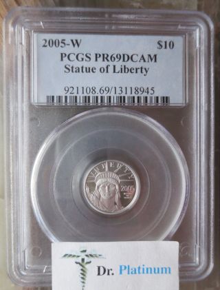 2005 W Us Eagle,  Proof,  Pcgs Pr69,  10 Dollars,  1/10 Ounce, .  9995 Platinum Coin photo
