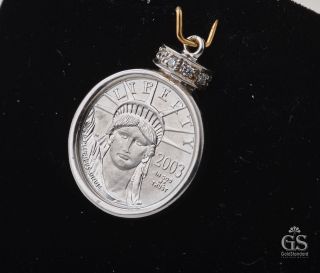 2003 $10 Platinum American Eagle Coin 1/10 Oz.  14k White Gold Diamonds Pendant photo