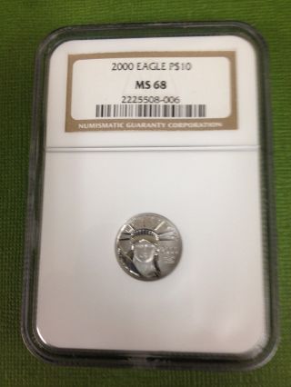 2000 Platinum Eagle $10 Ngc Ms68 1/10 Oz,  American,  Statue Of Liberty photo
