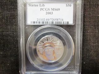 2003 Statue Of Liberty $50.  9995 Platinum 1/2 Ounce Pcgs 69 photo
