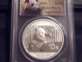 2014 10 Yn Panda Silver Graded Pcgs Ms70 Collectable photo