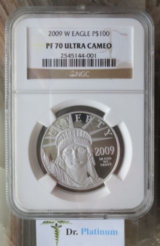 2009 W Eagle,  Proof,  Ngc Pf 70,  Us,  100 Dollars,  1 Ounce, .  9995 Platinum Coin photo