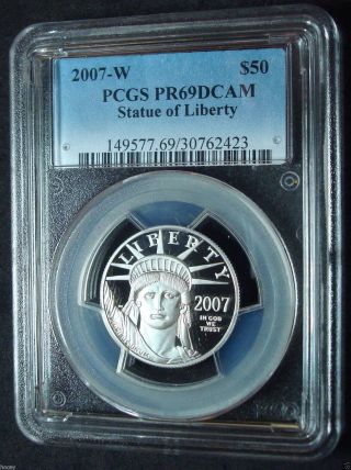 2007 - W $50 Proof Statue Of Liberty 1/2 Ounce Platinum Coin - Pcgs Pr 69 Dcam photo