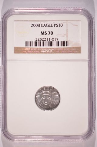 United States 2008 American Platinum Eagle $10 1/10th Oz Ngc Ms70 3252211 - 017 photo