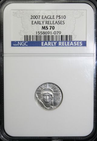 2007 $10 Platinum Eagle.  9999 Ngc Ms 70 Early Releases 691 - 079 photo