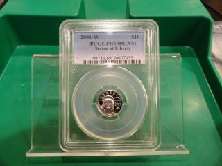 2001 - W $10 Statue Of Liberty 1/10th Oz.  9995 Platinum Coin Pr 69 Dcam Pcgs photo