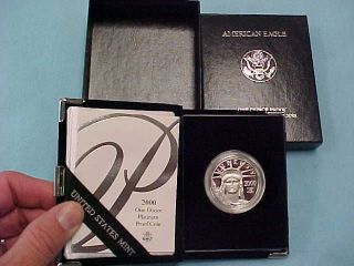2000 - W $100 Dollar.  9995 1oz Platinum American Eagle Proof W/ Box - Case - - - Nr - photo