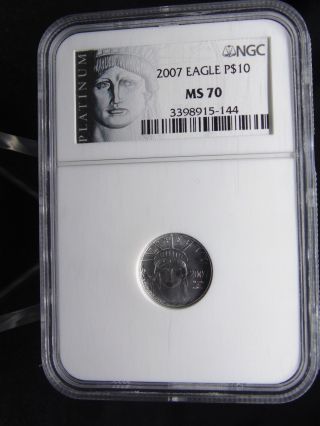 2007 $10 American Platinum Eagle 1/10 Oz Ngc Ms 70 Key Date Coin photo