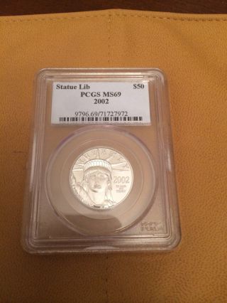 2002 Statue Of Libertyamerican Eagle Platinum $50 Coin Ms69 Pcgs 1/2oz photo