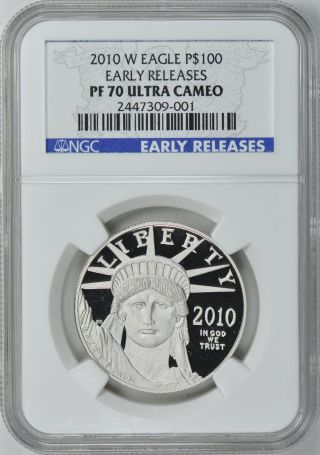 2010 - W $100 One - Ounce Platinum American Eagle Early Releases Ngc Proof - 70 Uc photo