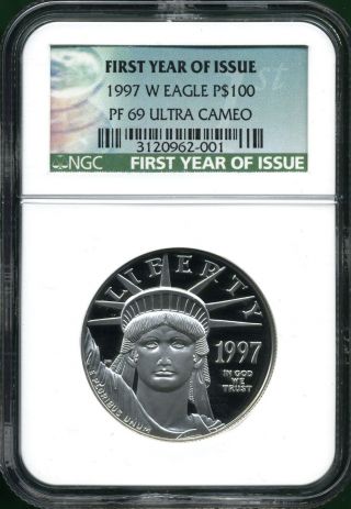 1997w American Platinum Eagle $100.  00 Ngc Pf69 Ultra Cameo photo