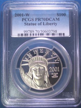 2001 - W $100 Platinum Pcgs Pr70 Dcam Proof Eagle Dollar $4,  500,  Pop Only 119 photo