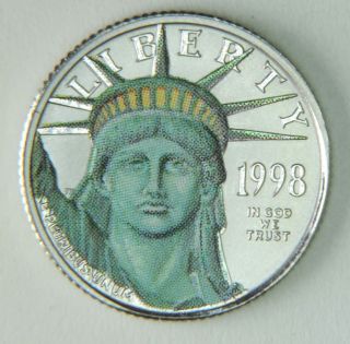 1998 Rare Colorized 1/10 Oz $10 American Platinum Eagle photo