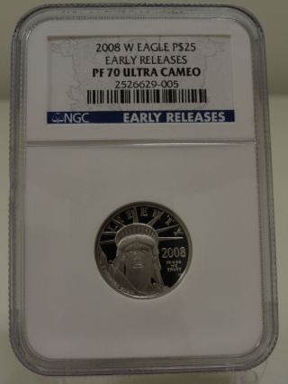 2008 W $25 1/4 Ounce Platinum Ngc Pf 70 Ultra Cameo Early Releases photo