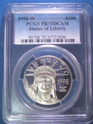 1998 - W $100 Platinum Pcgs Pr70 Dcam Proof Eagle Dollar $2,  600,  Pop Only 149 photo