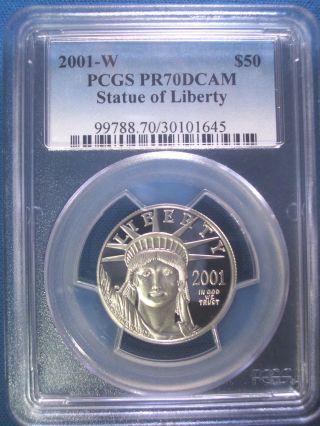 2001 - W $50 Platinum Pcgs Pr70 Dcam Proof Eagle Dollar $1,  200,  Pop Only 148 photo