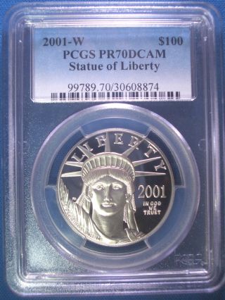 2001 - W $100 Platinum Pcgs Pr70 Dcam Proof Eagle Dollar $4,  500,  Pop Only 119 photo