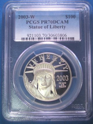 2003 - W $100 Platinum Pcgs Pr70 Dcam Proof Eagle Dollar $3,  500,  Pop Only 130 photo