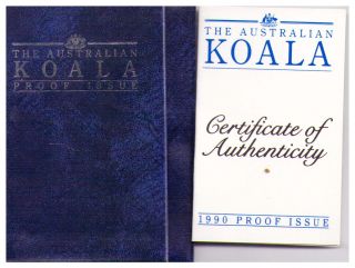 1990 $5 1/20oz 9995 Platinum Proof Coin In Wallet - Australian Koala photo