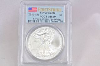 2013 (s) American Silver Eagle Pcgs Ms69 First Strike Made In San Fran photo
