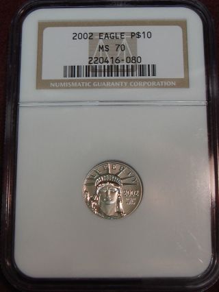 2002 $10 American Platinum Eagle 1/10 Oz Ngc Ms 70 Perfect Tcs photo