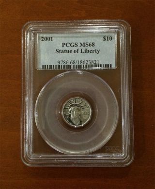 2001 1/10 Oz Platinum Eagle Ms68 (pcgs) $10 Coin (statue Of Liberty) photo