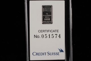 1 Gram Platinum Bar Credit Suisse Certified With Certificate photo