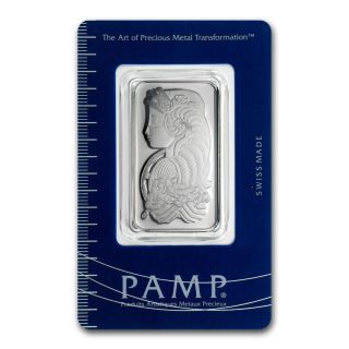 1 Oz Pamp Suisse Platinum Bar - Lady Fortuna - In Assay Card - Sku 46995 photo