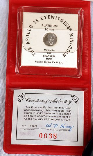 Franklin Limited Edition Apollo 15 Eyewitness Platinum Mini - Coin W/ ' Ed photo