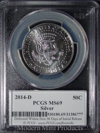 2014 - D 50th Anniversary Uncirculated Silver Kennedy 50c Pcgs Ms69 First Strike photo