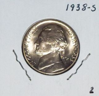 1938 - S Jefferson Nickel Brilliant Choice Bu Lustrous And 2 photo