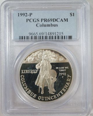1992 P $1 Columbus Commemorative Silver Dollar Pcgs Pr69dcam Proof Deep Cameo photo