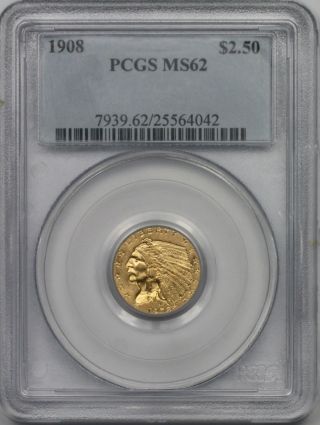 1908 Indian Head Gold Quarter Eagle $2.  5 Ms 62 Pcgs photo