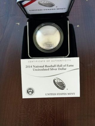 2014 P Baseball Hall Of Fame Silver Uncirculated Commemorative Dollar Coin B34 photo