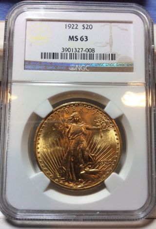 1922 $20 St.  Saint Gaudens Double Eagle Gold Ngc Ms63 Pq,  Quality Lustrous photo