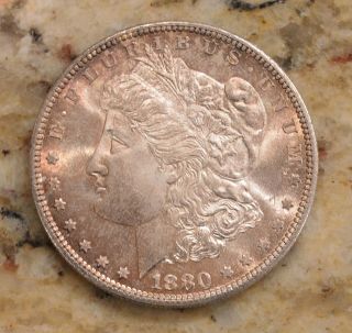 Rare Au 1880 S Morgan Silver Dollar Coin Us Great Details Toner Mirrors photo