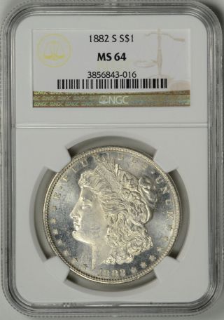 1882 - S Ngc Ms64 Morgan Dollar San Francisco 3856843 - 016 H photo