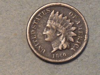 1860 Indian Head Cent (vf) 2549b photo